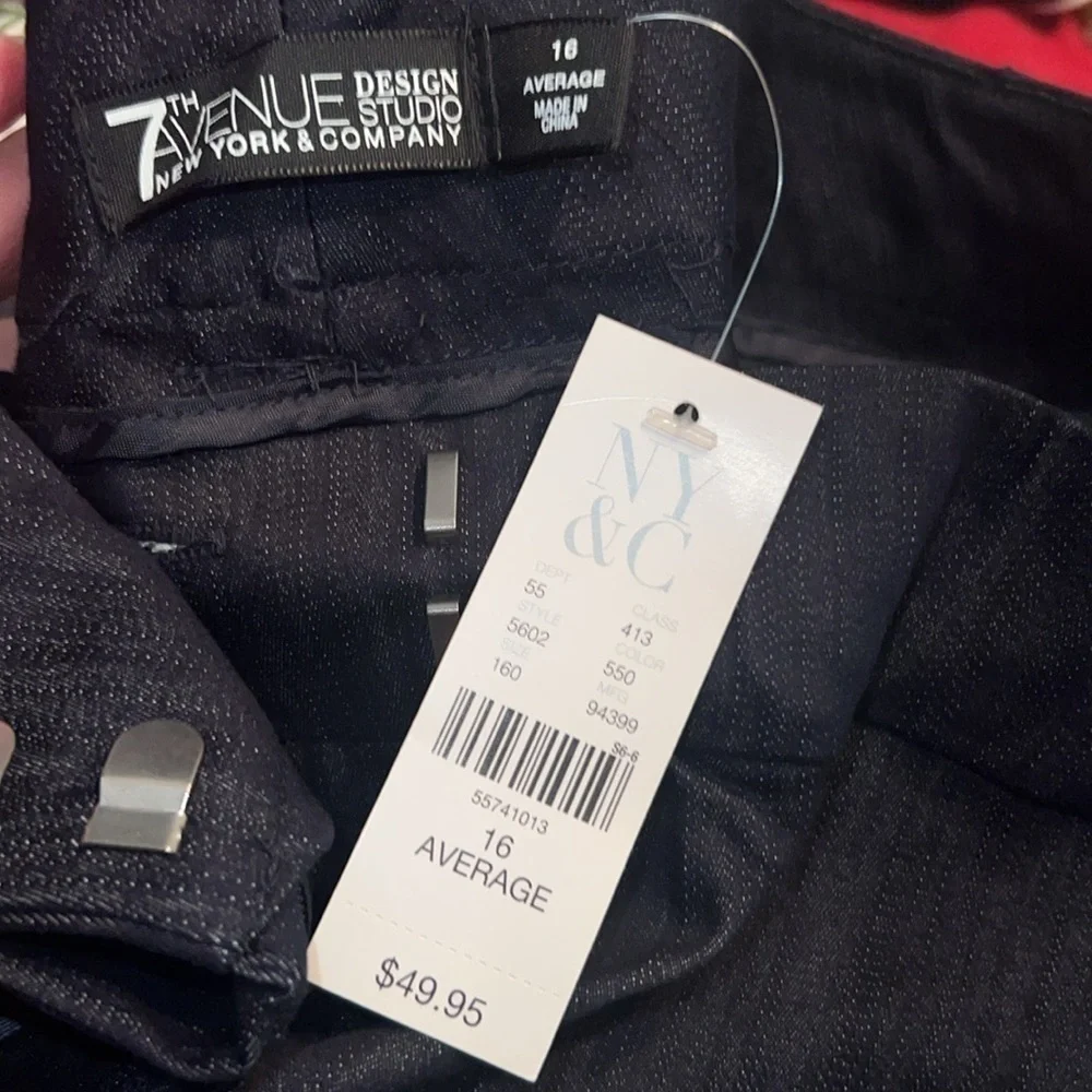 New York & Company 7th Avenue Bootcut Pants Dark Indigo Blue Stretch Size 16 NEW